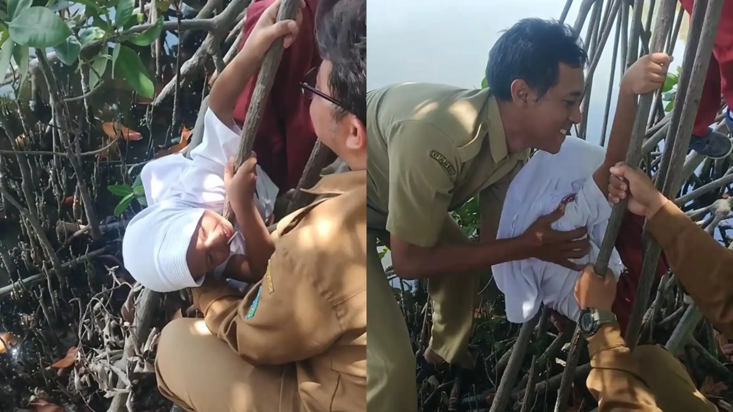 Guru Selamatkan Murid SD yang Terjepit Ranting Pohon, Aksinya Bikin Haru dan Lucu Sekaligus