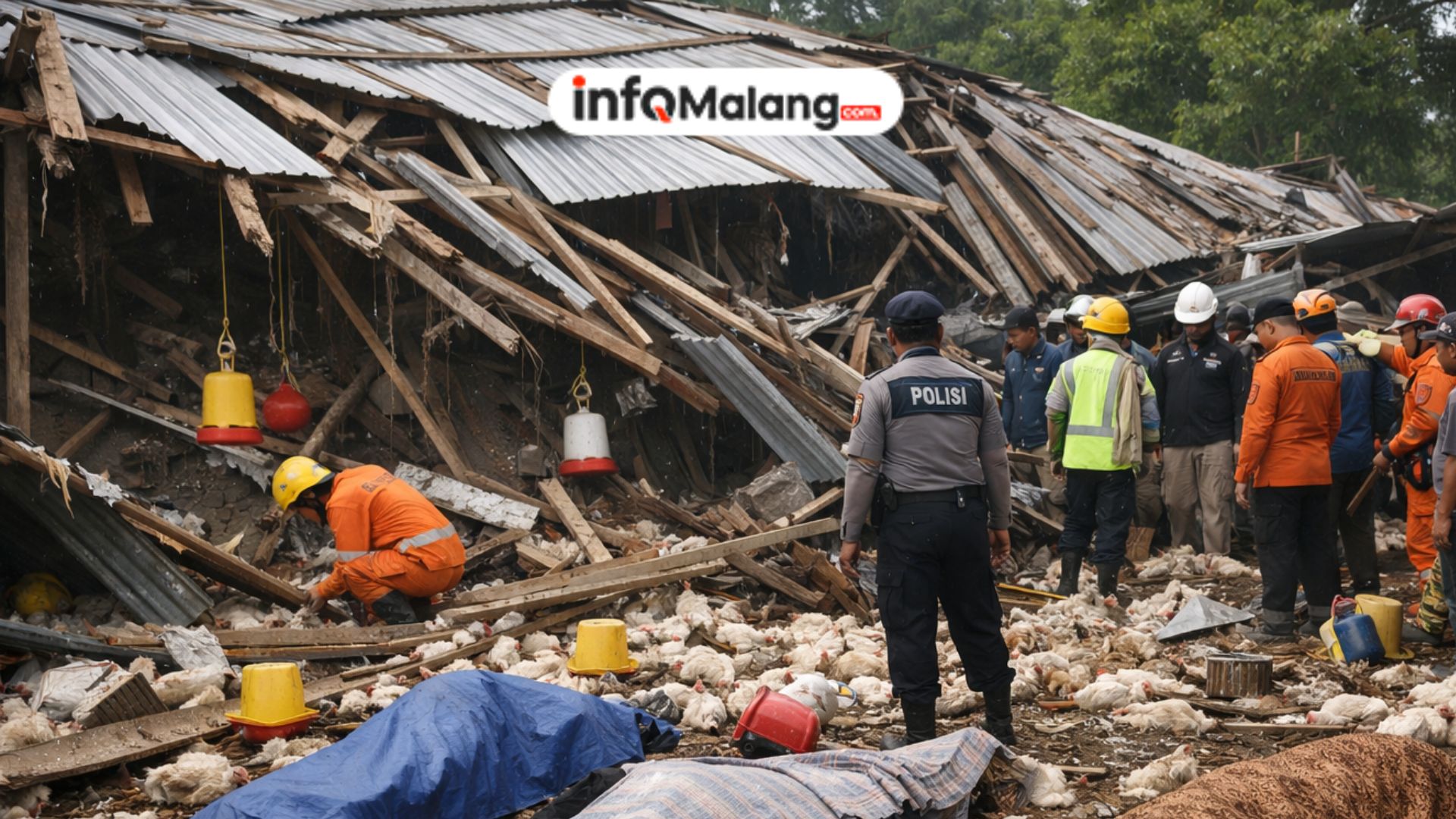 Kandang Ayam Ambruk di Malang, Diduga Kelebihan Beban hingga Makan Korban Jiwa