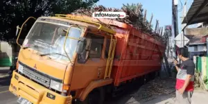 Ban Truk Meletus, Muatan Tebu Berserakan di Jalanan Malang