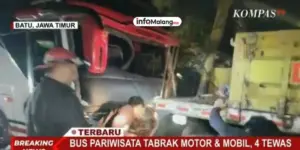 Bus Pariwisata Tabrak Mobil dan Motor di Batu, 4 Orang Tewas