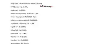 Daftar Harga Tiket Wisata Terpopuler di Malang