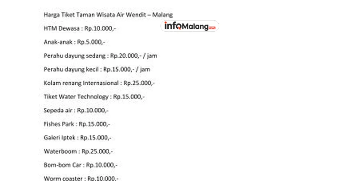 Daftar Harga Tiket Wisata Terpopuler di Malang