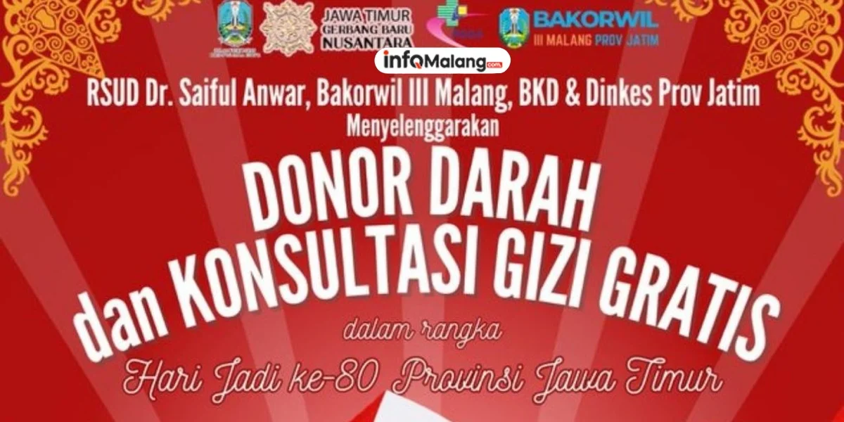 Donor Darah dan Konsultasi Gizi Gratis di Malang, Rayakan Hari Jadi ke-80 Provinsi Jawa Timur