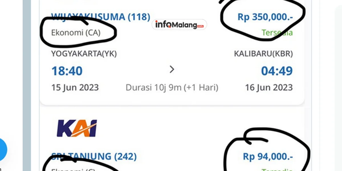 Harga Tiket Kereta Api Malang Jogja