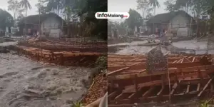 Hujan Deras Sebabkan Jembatan di Pakisaji Hanyut Terbawa Arus
