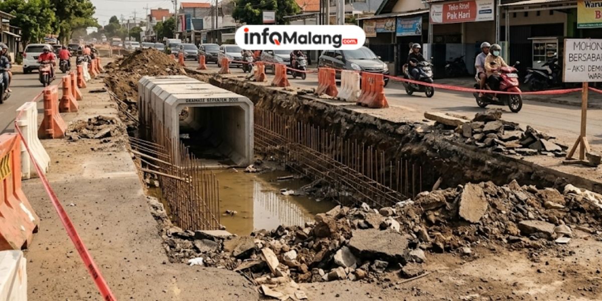 Proyek Drainase Kepanjen Malang Belum Rampung Warga Keluhkan Dampaknya