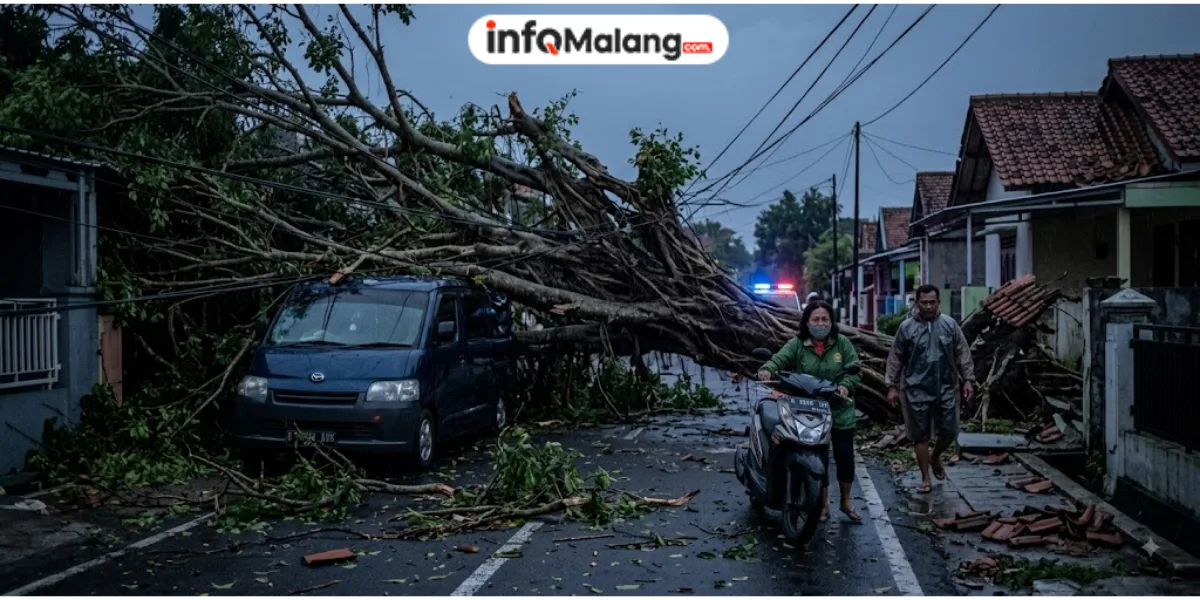 Angin Kencang Terjang Malang, Pohon Tumbang Ganggu Aktivitas Warga