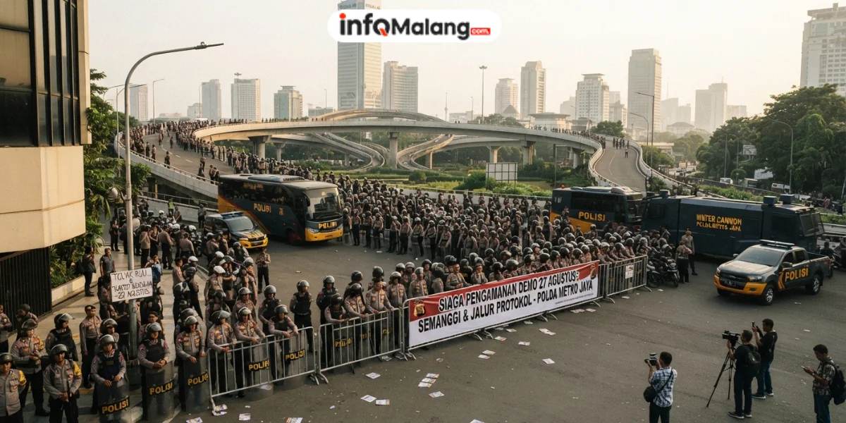 Ratusan Polisi Siaga di Semanggi Jelang Demo 27 Agustus