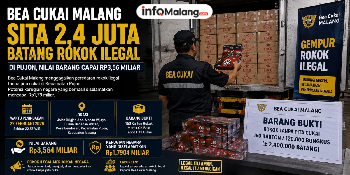 Bea Cukai Malang Sita 2,4 Juta Batang Rokok Ilegal di Pujon