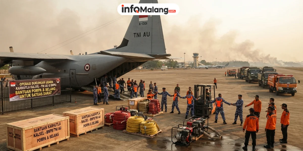 Karhutla Kalsel, A-1331 Hercules TNI AU Angkut Pompa dan Selang