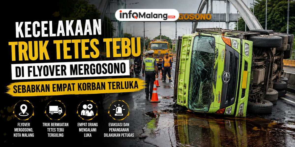 Kecelakaan Truk Tetes Tebu di Flyover Mergosono Sebabkan Empat Korban Terluka