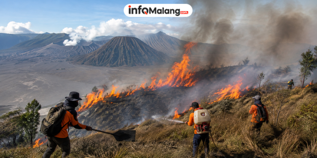 Api di Gunung Bromo Belum Padam, Puluhan Hektare Terbakar dan Terus Meluas