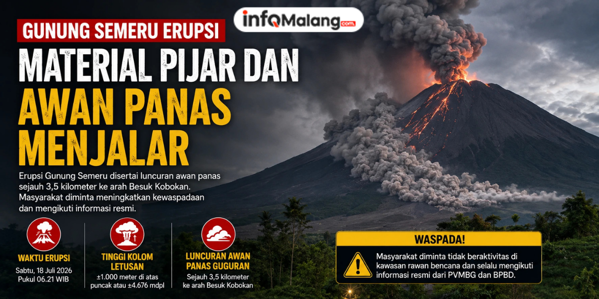 Semeru Erupsi, Material Pijar dan Awan Panas Menjalar ke Arah Besuk Kobokan