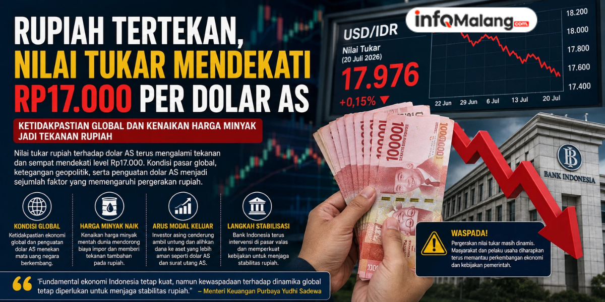 Rupiah Tertekan, Nilai Tukar Mendekati Rp17.000 per Dolar AS