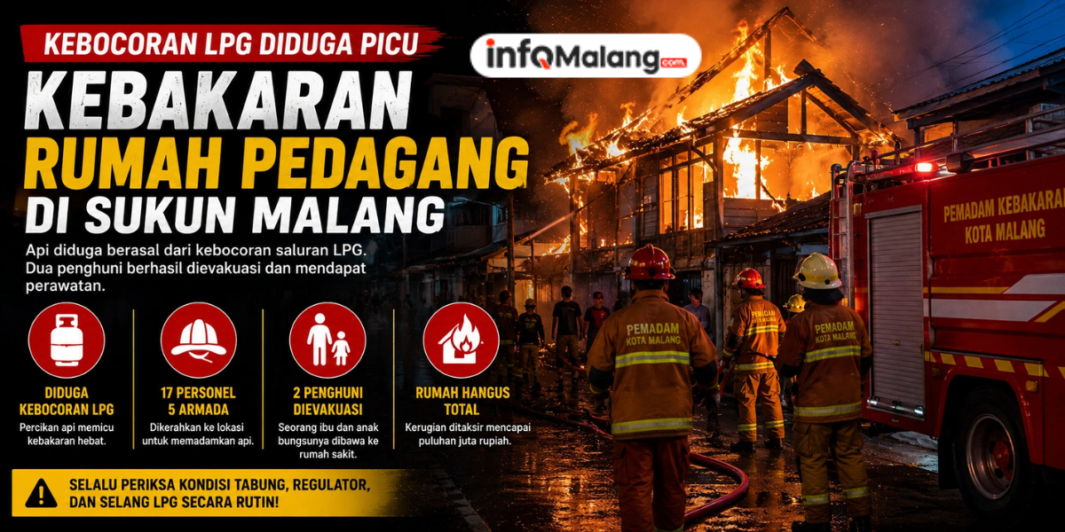 Kebocoran LPG Diduga Picu Kebakaran Rumah Pedagang di Sukun Malang