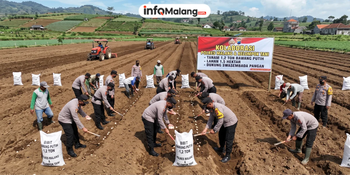 Polres Malang Gandeng Kelompok Tani Tanam 1,2 Ton Bawang Putih di Lahan 1,5 Hektare