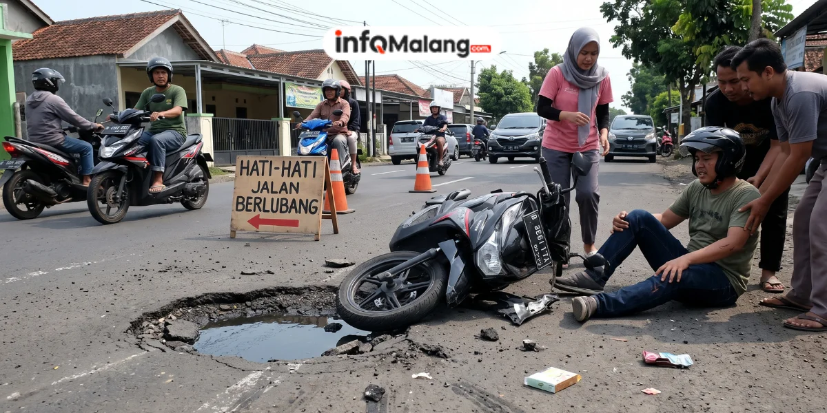 Kecelakaan Pengendara Sepeda Motor Akibat Hindari Jalan Berlubang